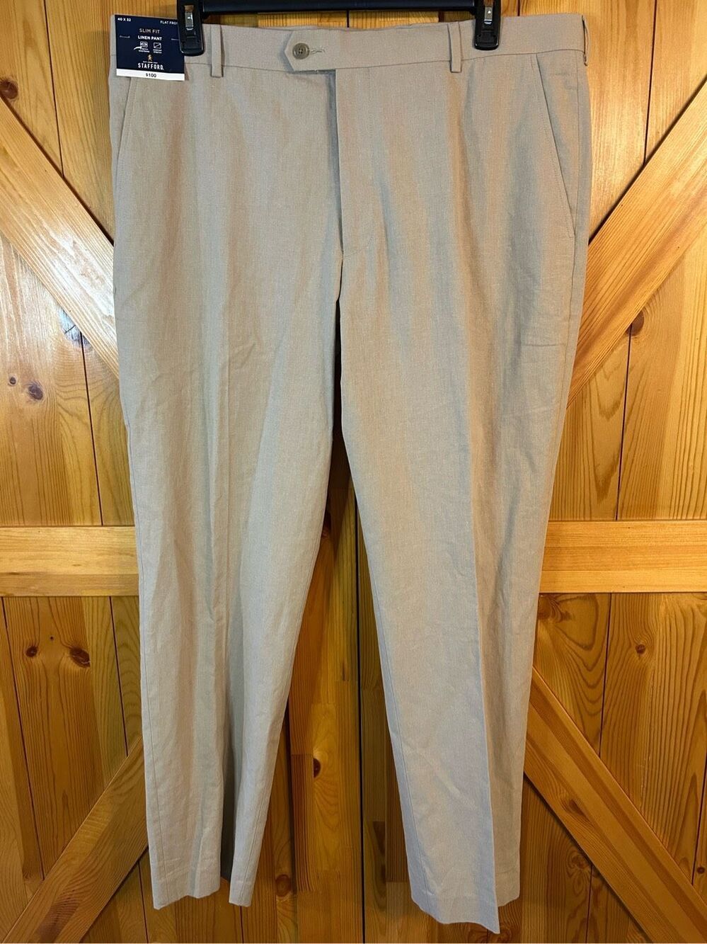 Stafford Slim Fit Linen Blend Flat Front Pants, Men's Size 40x32 NWT (0194)